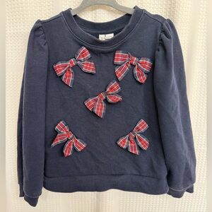 Janie and Jack Tartan Bow Sweatshirt with Red/Navy Plaid Bows